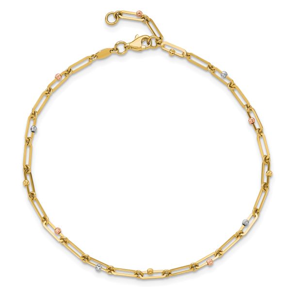 Leslie's 10K Tri-color Polished and Diamond-cut 10in Anklet - Image 4