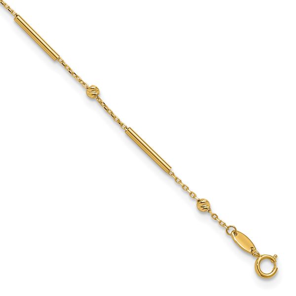 Leslie's 10K Polished and Diamond-cut bar 9in Plus 1in ext. Anklet
