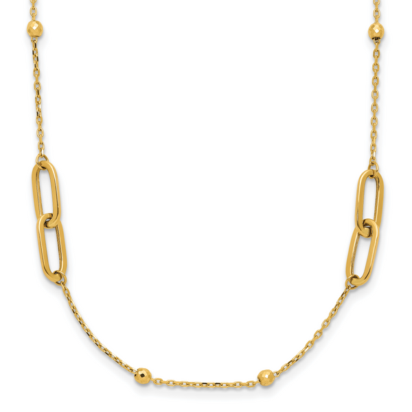 Leslie's 10K Polished and Dia-cut Fancy Link w/Beads w/2in ext. Necklace