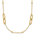 Leslie's 10K Polished and Dia-cut Fancy Link w/Beads w/2in ext. Necklace
