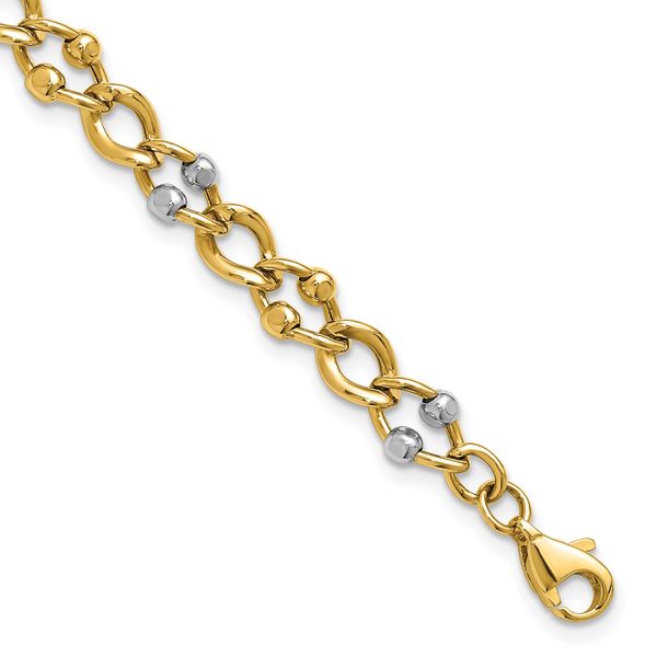 Leslie's 10K Two-tone Polished Fancy Link with Beads Bracelet