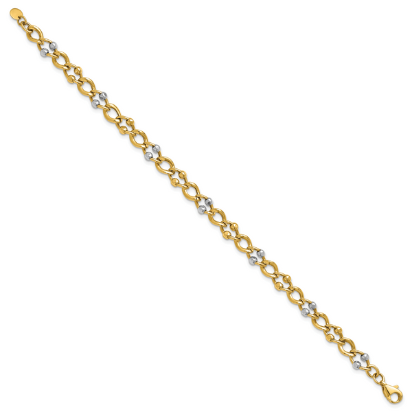 Leslie's 10K Two-tone Polished Fancy Link with Beads Bracelet - Image 2