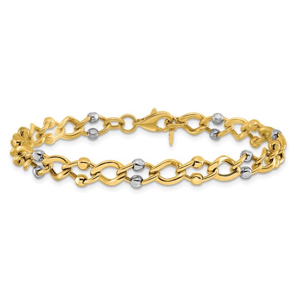 Leslie's 10K Two-tone Polished Fancy Link with Beads Bracelet - Image 3