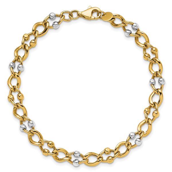 Leslie's 10K Two-tone Polished Fancy Link with Beads Bracelet - Image 4