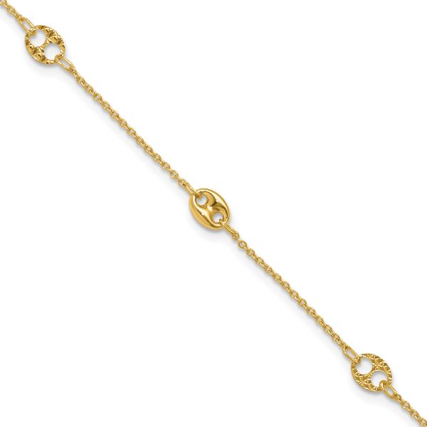 Leslie's 10K Polished and Textured Fancy 10in Plus 1in ext. Anklet