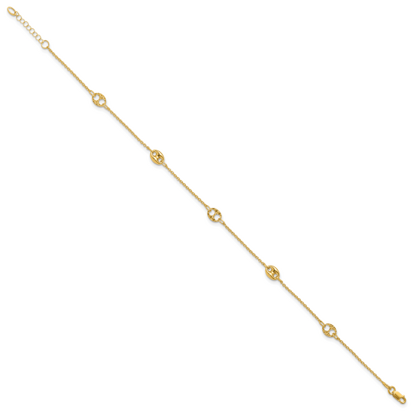Leslie's 10K Polished and Textured Fancy 10in Plus 1in ext. Anklet - Image 2