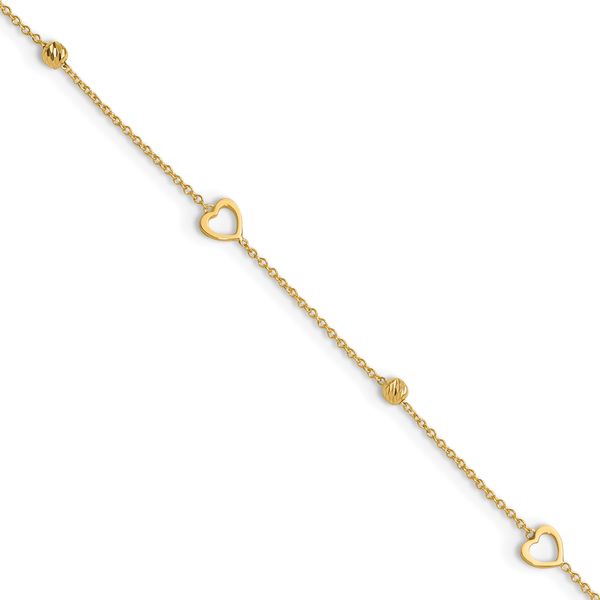 Leslie's 10K Polished and Dia-cut Heart 10in Plus 1in ext. Anklet