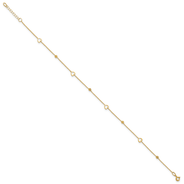 Leslie's 10K Polished and Dia-cut Heart 10in Plus 1in ext. Anklet - Image 2
