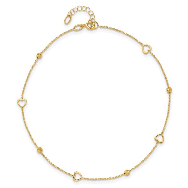 Leslie's 10K Polished and Dia-cut Heart 10in Plus 1in ext. Anklet - Image 4
