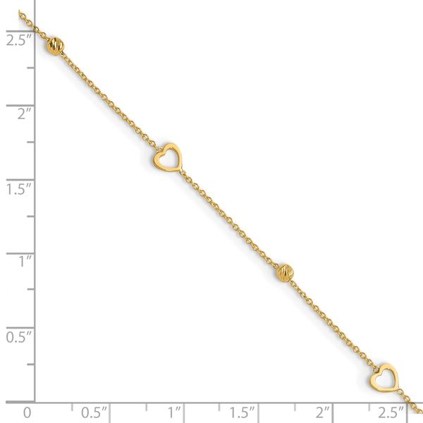 Leslie's 10K Polished and Dia-cut Heart 10in Plus 1in ext. Anklet - Image 5