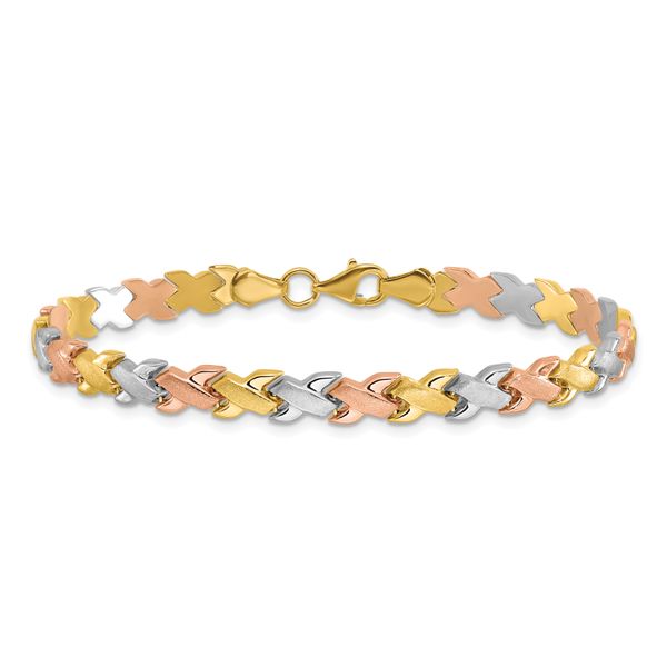 Leslie's 10K Two-tone w/Wht Rhodium Polished/Satin Fancy Link Bracelet - Image 3