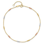 Leslie's 10K Tri-color Polished with D/C Bead 9in Plus 1in. ext. Anklet - Image 4
