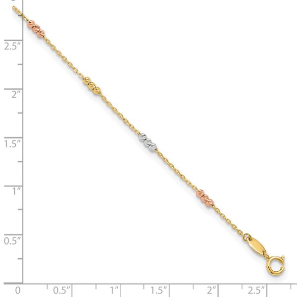 Leslie's 10K Tri-color Polished with D/C Bead 9in Plus 1in. ext. Anklet - Image 5