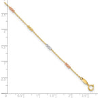 Leslie's 10K Tri-color Polished with D/C Bead 9in Plus 1in. ext. Anklet - Image 5