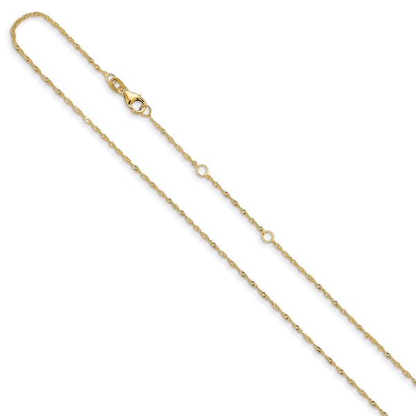 14K Leslie's 1.25mm Singapore 1in+1in Adjustable Chain - Image 2