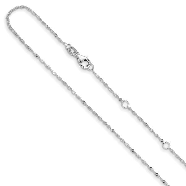 14K Leslie's White Gold 1.25mm Singapore 1in+1in Adjustable Chain