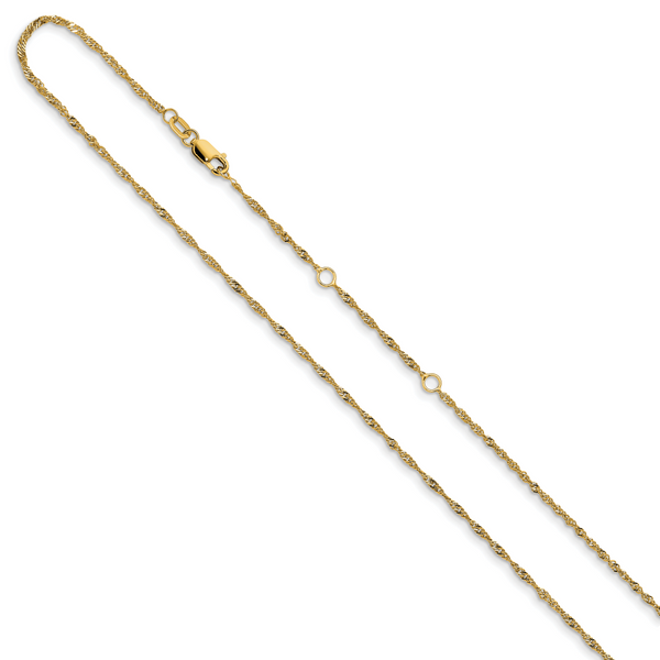 14K 1.5mm Singapore 1in+1in Adjustable Chain - Image 2