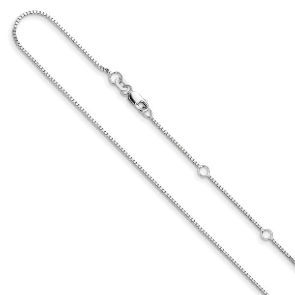 Leslie's 14K White Gold .95mm Box 1in+1in Adjustable Chain