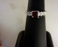 Lady's White 14 Karat Tiffany Engagement Ring With 1.00Tw Princess G/H Si2 Diamonds And One 5.00X5.00Mm Princess Rubelite Tourmaline