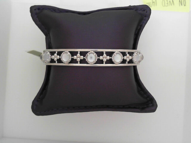Sterling Silver Rock Crystal and White MOP Station Bangle