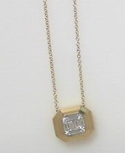 Gabriel NY 14K Yellow Gold Geometric Baguette and Round Pendant Necklace .29ct S1978216