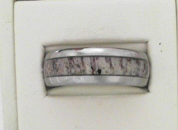 8mm Sz 11 DomeTungsten with Antler Wood Inlay