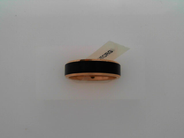 MENS 6MM BLACK BAND WITH ROSE GOLD PLATED EDGES Sz10