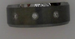 BRUSHED TUNGSTEN BAND WITH THREE CLEAR STONES INLAY- 8MM Sz 10
