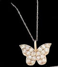 Diamond Butterfly Necklace .90ct 14K Yellow Gold
