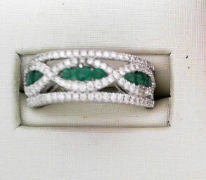 Diamond and Emerald Band 1.0ctw 14K White Gold