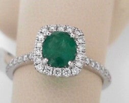 Diamond and Emerald Ring .58em .31dct 18K White Gold