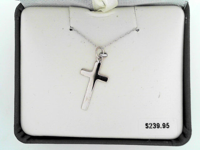 14K White Gold Cross with Chain