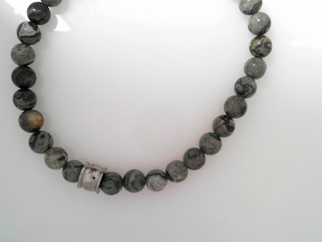 Stainless Steel Polished grey Jasper Stretch Bracelet