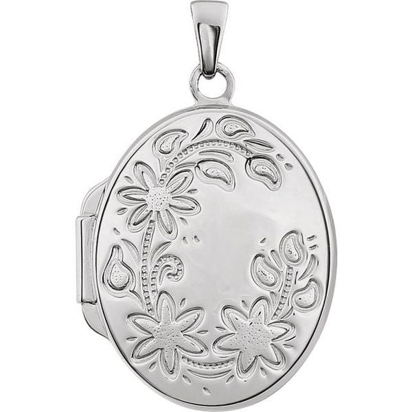 Engravable Floral Oval Locket