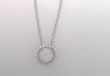 October Birthstone Necklace .20 ctw 6mm  Simulated Opal