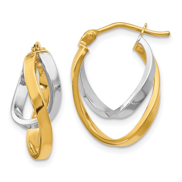 Leslie's 14K with Rhodium Polished Hinged Hoop Earrings