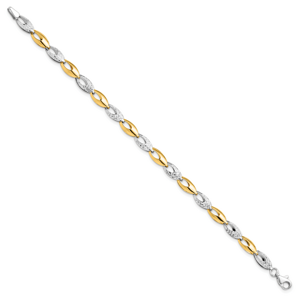 Leslie's 14K Two-tone Polished and Diamond-cut Fancy Link Bracelet - Image 2