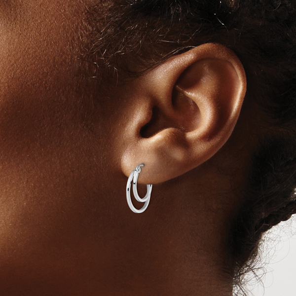 Leslie's 14K White Gold Polished Hinged Hoop Earrings - Image 4