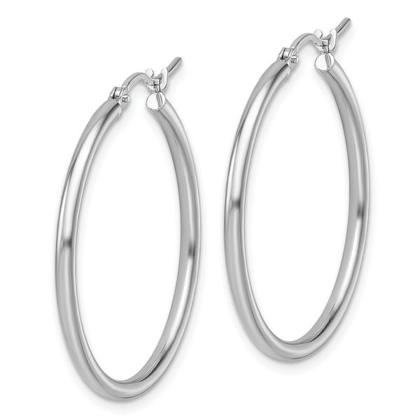 Leslie's 14K White Gold 2x30mm Hoop Earrings - Image 2