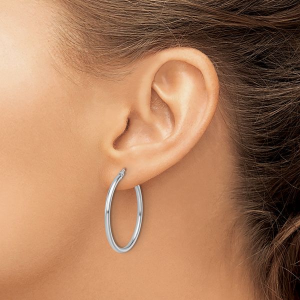 Leslie's 14K White Gold 2x30mm Hoop Earrings - Image 3