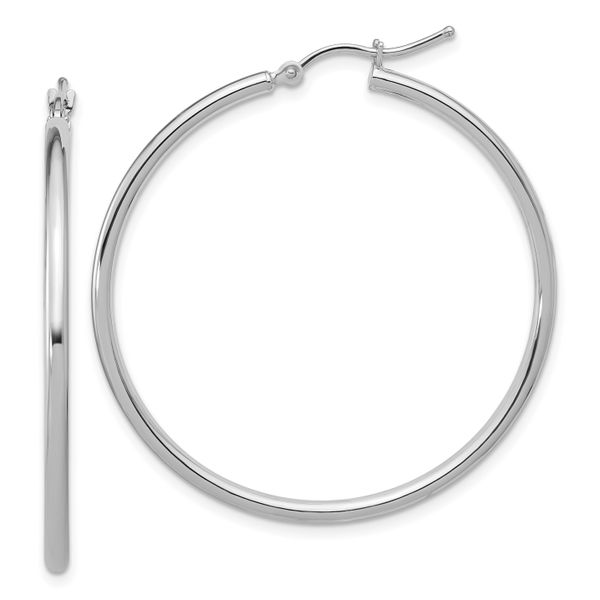 Leslie's 14K White Gold 2x40mm Polished Hinged Hoop Earrings