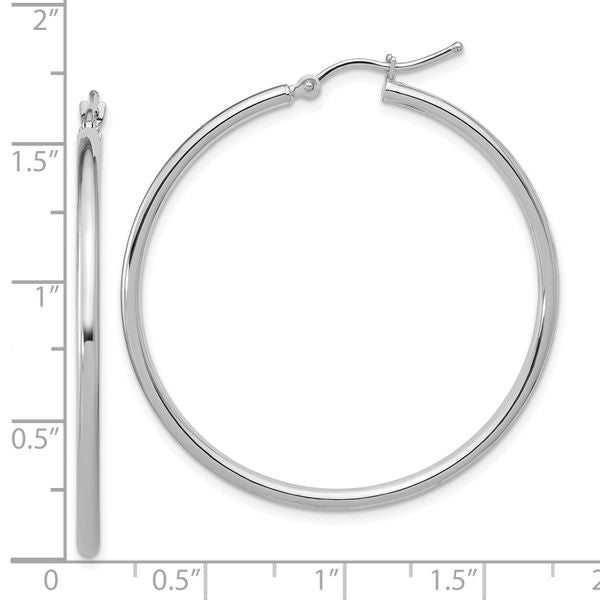 Leslie's 14K White Gold 2x40mm Polished Hinged Hoop Earrings - Image 3