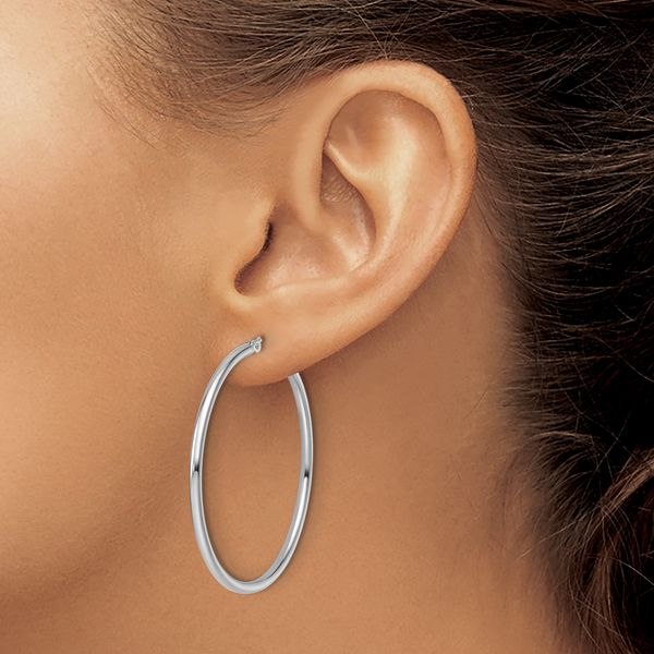 Leslie's 14K White Gold 2x40mm Polished Hinged Hoop Earrings - Image 4