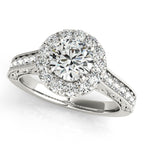 Platinum Engraved Diamond Halo Engagement Ring