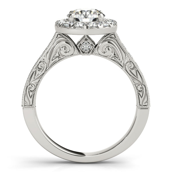 Platinum Engraved Diamond Halo Engagement Ring - Image 2
