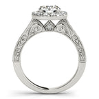Platinum Engraved Diamond Halo Engagement Ring - Image 2