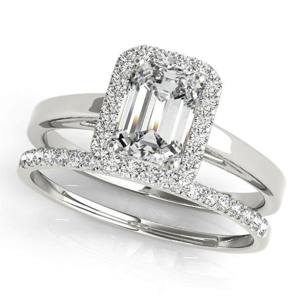 Platinum Emerald Halo Engagement Ring - Image 3