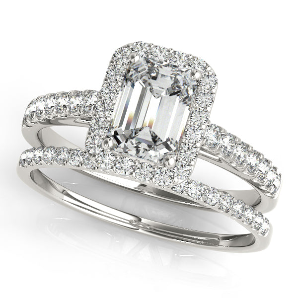 Platinum Emerald Halo Engagement Ring - Image 3