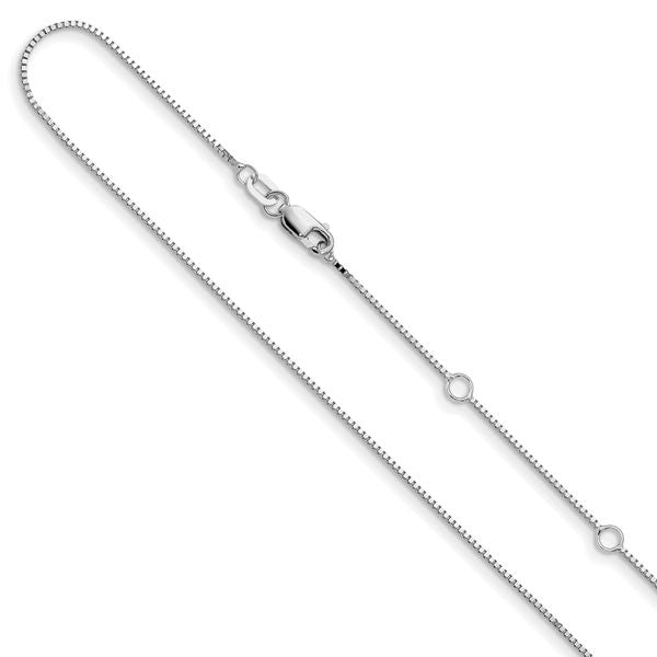 Leslie's 10k White Gold .85mm Box 1in+1in Adjustable Chain