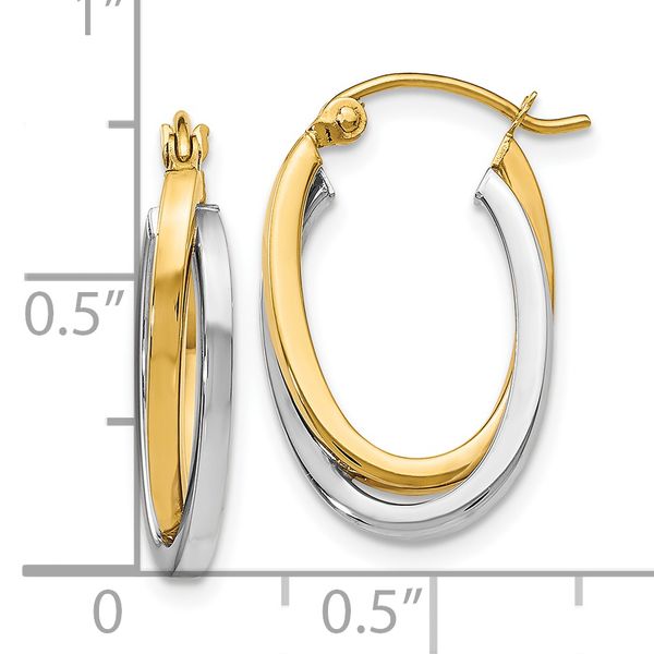 Leslie's 14K Two-tone Polished Oval Hoop Earrings - Image 4